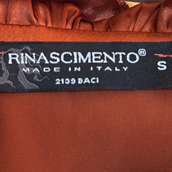 Rinascimento Satin Ruffled Front Button Down Blouse in Burnt Orange NWT - Picture 5 of 6